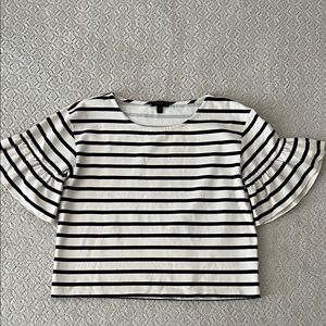 J. Crew Navy and Cream Bell Sleeve Striped Blouse